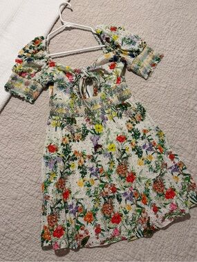 Alice + Olivia White Floral Eyelet Mini Dress with Puff Sleeves